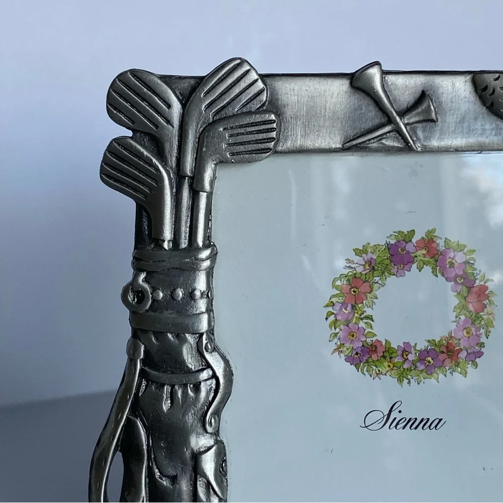 Golf Picture Frame Polished Pewter Sienna 3.5” X 5” Photo Balls Bag Clubs shoes